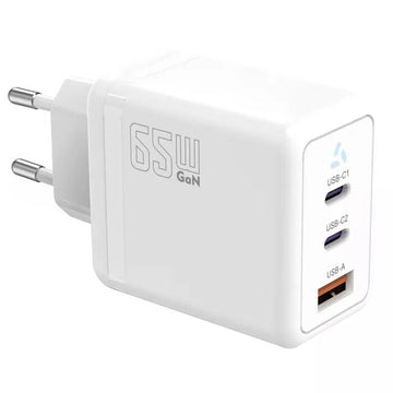 KOKE 2x USB C + USB A Power Delivery white, GaN 65W