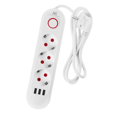 KABLLO VAZHDUESE Maclean strip, 3-socket extension cable + 3xUSB 1.5M WHITE